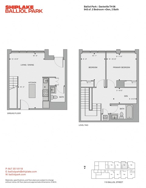 Floor plan for 2 beds, 2 baths